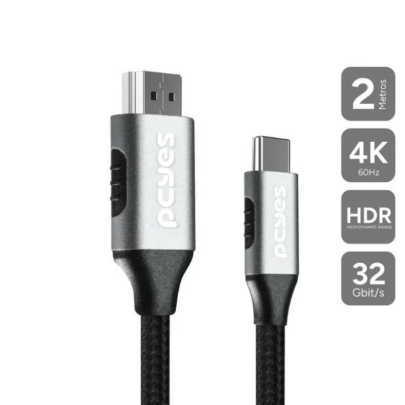 Cabo USB Tipo-C para HDMI Puch2p 2M com Suporte a 8K 60HZ e 4K 144HZ Preto Pcyes
