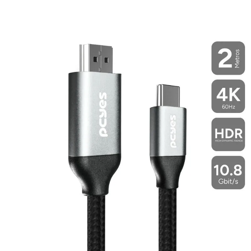 Cabo USB Tipo-C para HDMI Puch2 2 METROS com Suporte a 4K 60HZ Preto Pcyes
