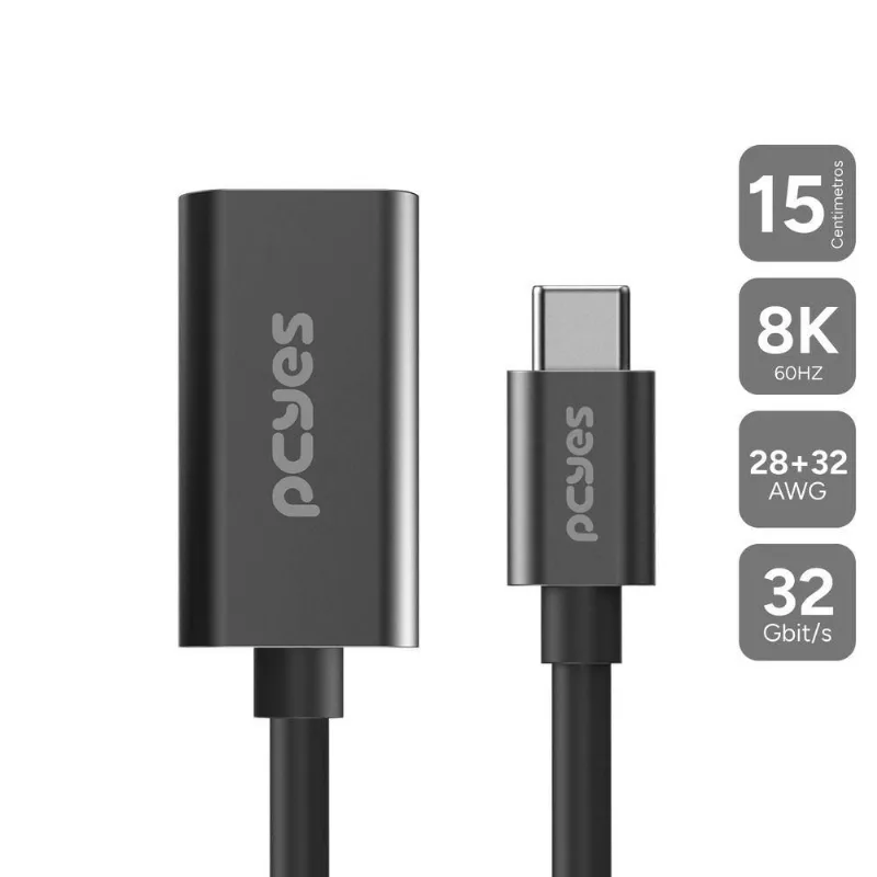 Cabo Usb Tipo-C para Hdmi Pucf-15-2.1 8k 60hz 4k 144hz Preto Pcyes