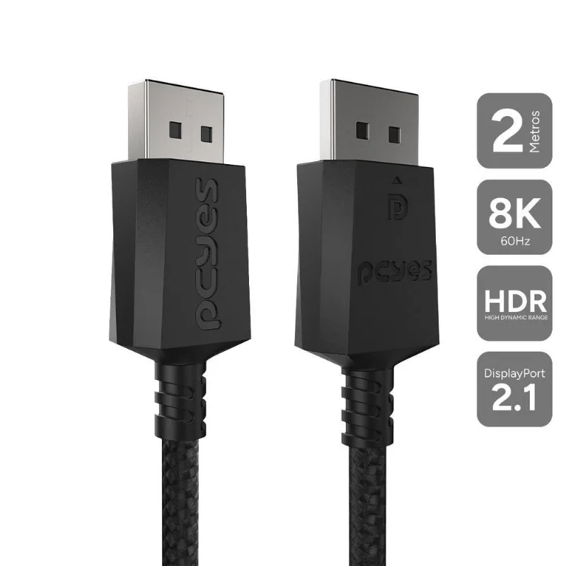 Cabo Displayport Pdpn2-2 2.1 8K 60HZ com Largura de Banda 48 Gbit-s Nylon Pcyes