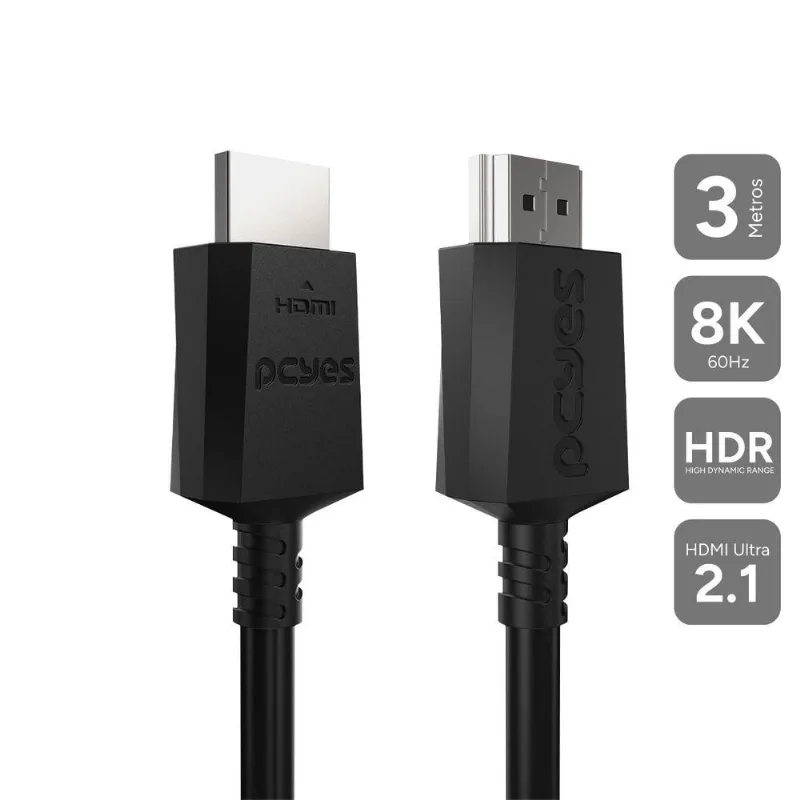 Cabo HDMI Phu21-3 2.1 8K 60HZ 4K 144HZ 3 METROS com HDR Estático Preto Pcyes