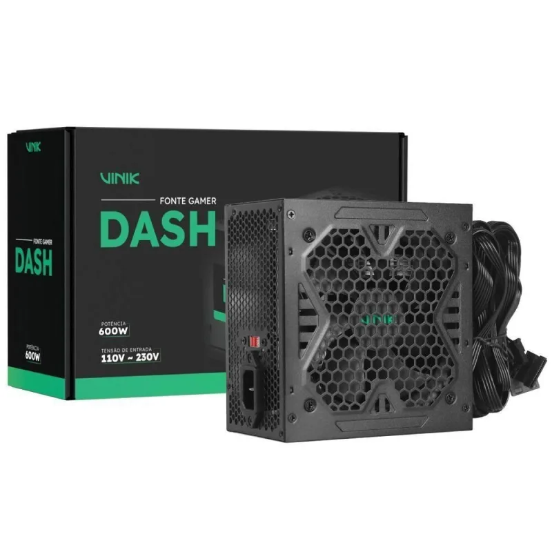 Fonte Gamer Dash 600W VFG600WPV3 para PC com Ventoinha 120mm Preto Vinik - VINIK - Instrumentos Musicais