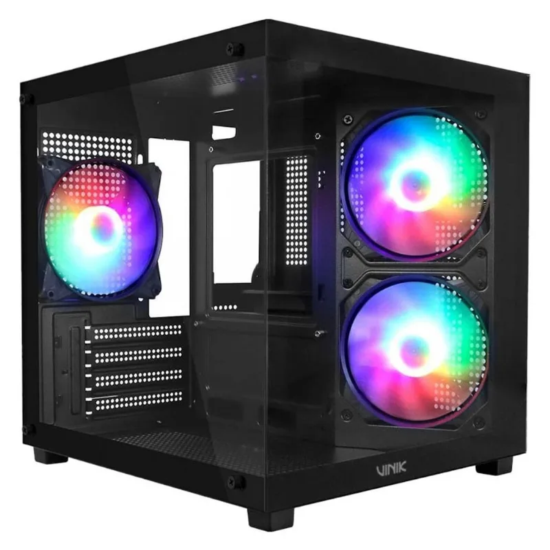 Gabinete Gamer Vinik G-Cube Aquário Mid Tower Vidro Com 3 Fans Preto GGGCVBK (MP)