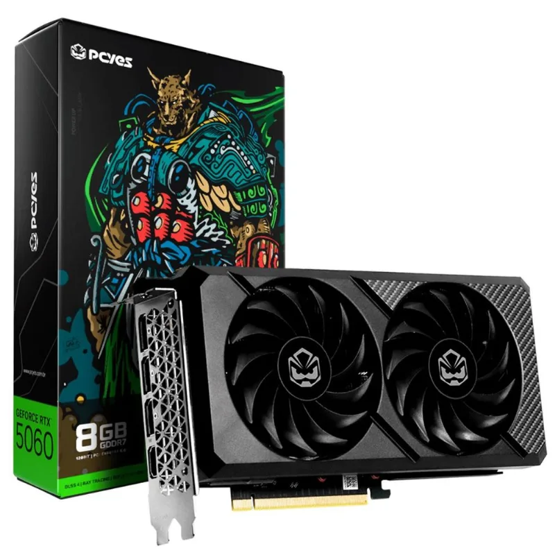Placa De Vídeo Pcyes Nvidia Geforce Rtx5060 8gb, Gddr7, 128-bit, Dual Fan, Dlss, Ray Tracing - Pvrtx5060b2f128