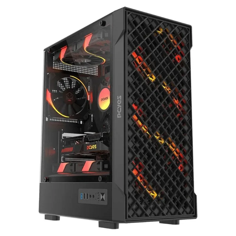 Gabinete Gamer PCyes Velyr Black Vulcan Vidro Temperado Preto GVLYBV (MP)