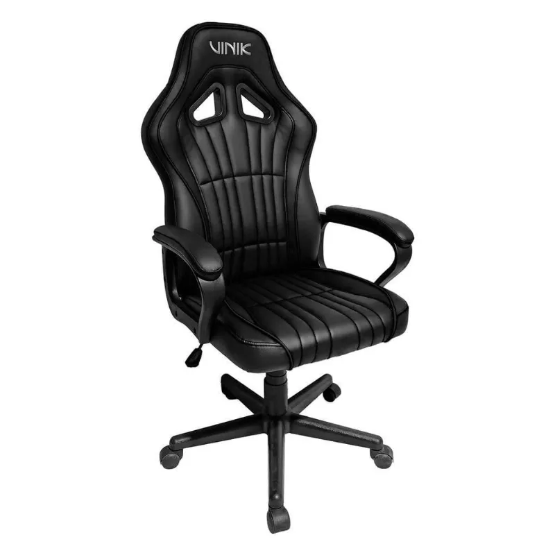 Cadeira Gamer Atlas em Courino com Apoio de Braço Fixo Acolchoado e Base com Rodízios Preto - VINIK - Móveis