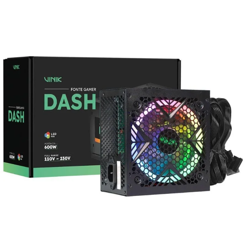 Fonte Gamer Vfg600wpr 600w Com Fan 120mm Led Rgb Preto Vinik