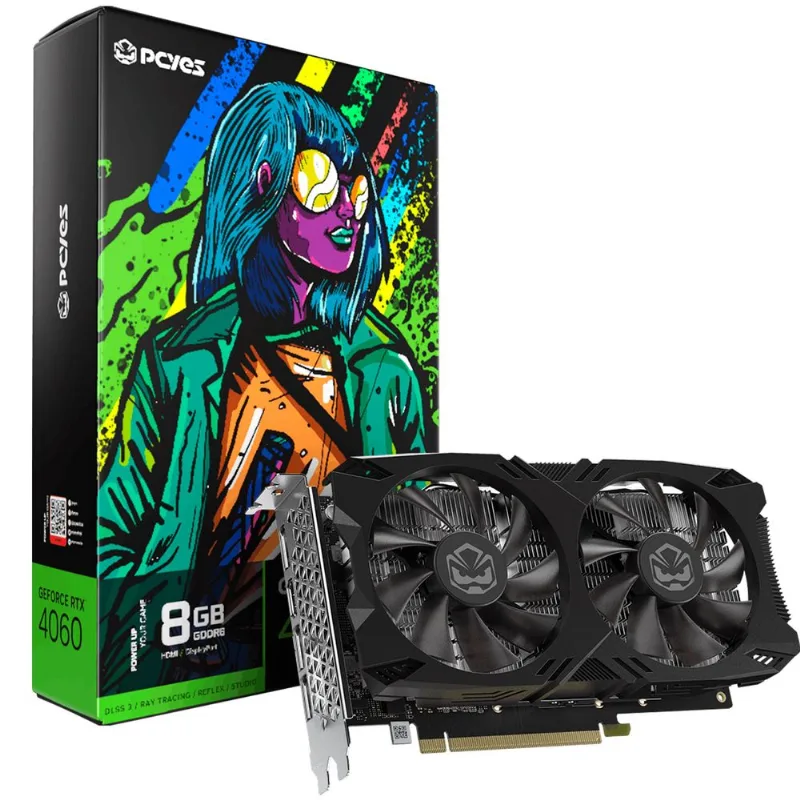 Placa De Vídeo Pcyes Nvidia Geforce Rtx 4060 8gb Gddr6 128-bit Dual Fan Ray Tracing Dlss Pvr40608gr6df2
