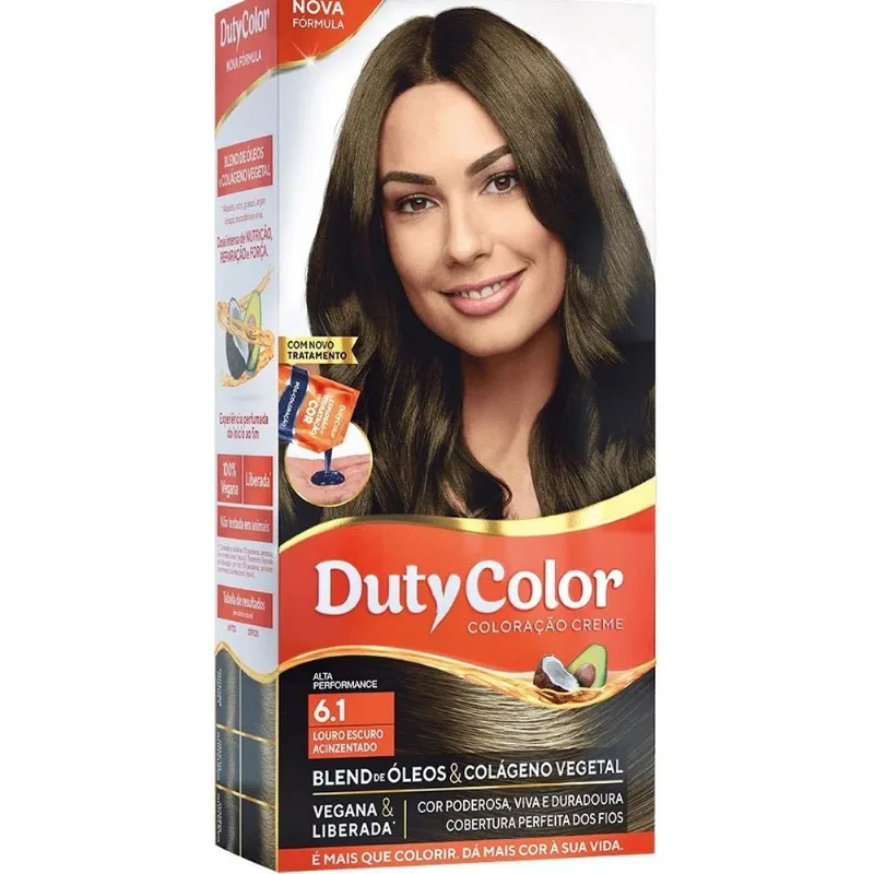 Tintura Para Cabelo 6.1 Louro Escuro Acinzentado Duty Color