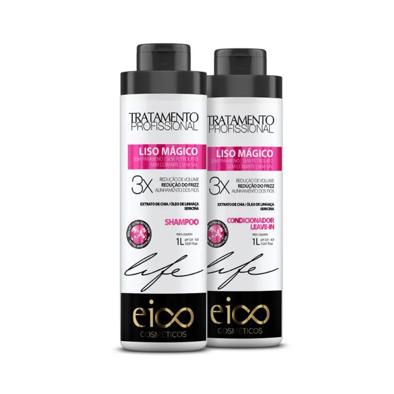 Shampoo e Condicionador Liso Mágico Eco Cosméticos Kit com 2 Unidades de 1l Cada