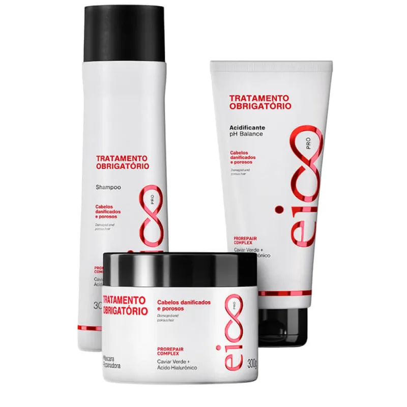 Kit Eico Pro Tratamento Obrigatório - Shampoo 300ml + Máscara 300g + Acidificante 190ml - Eico Pro - Dermo E Beleza