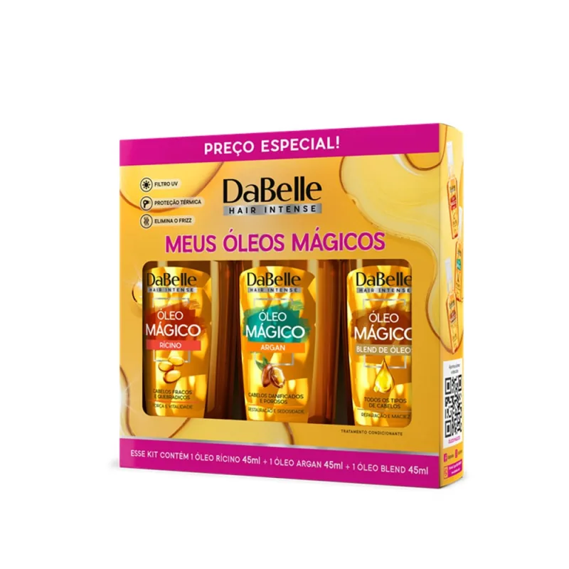 Kit Óleo Capilar Proteção Térmica e Antifrizz 135ml DaBelle Meus Óleos Mágicos Vegano Argan e Rícino - DaBelle Hair - Cabelos