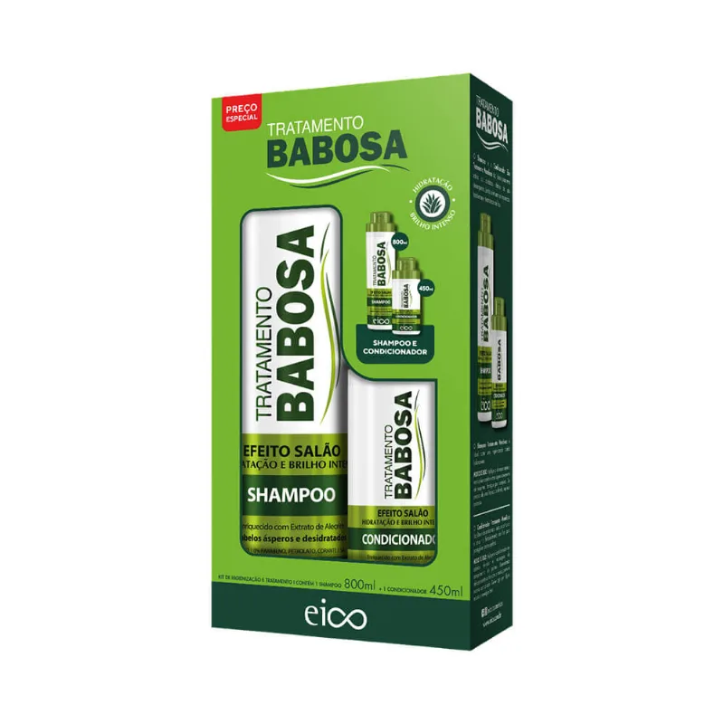 Kit Eico Shampoo 800ml + Condicionador 450ml Efeito Salão Babosa