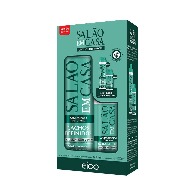 Kit Eico Shampoo 800ml + Condicionador 450ml Salão em Casa Cachos Definidos
