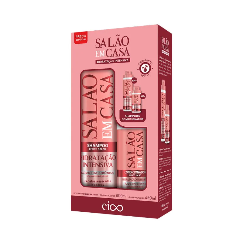 Kit Eico Shampoo 800ml + Condicionador 450ml Salão em Casa Hidratação Intensiva