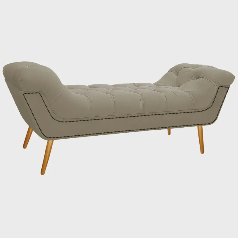 Calçadeira Estofada Veneza 160 cm Queen Size Linho Bege - adj Decor - Não Disponível - Móveis