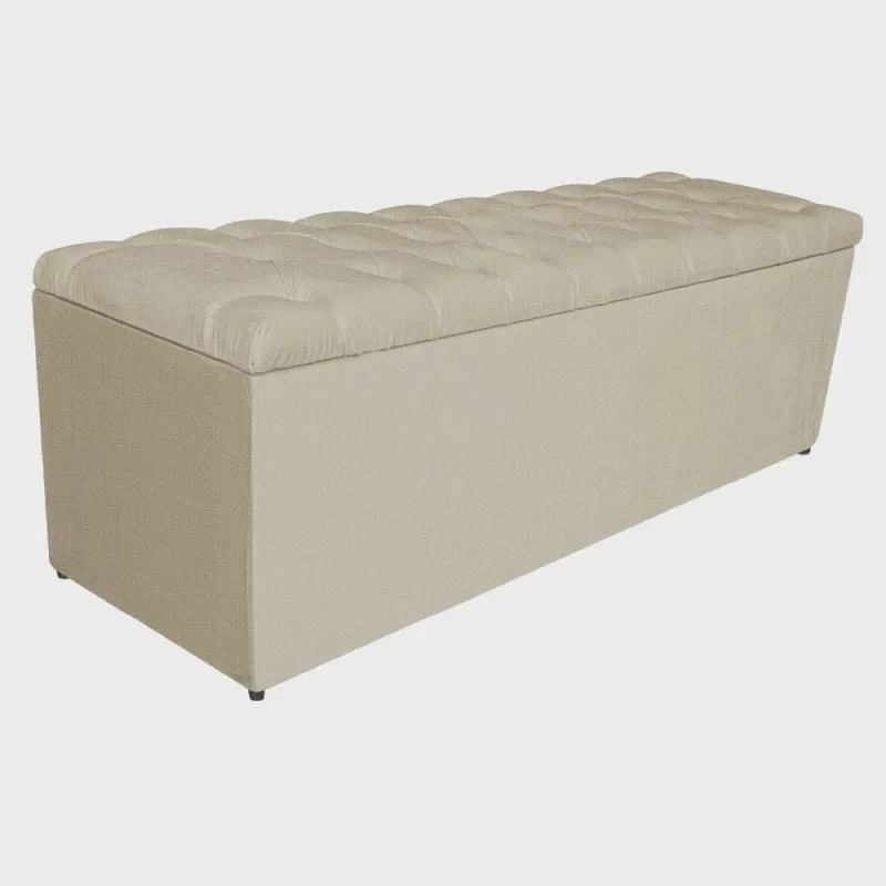 Calçadeira Estofada Liverpool 140 cm Casal Linho Bege - adj Decor - Não Disponível - Móveis