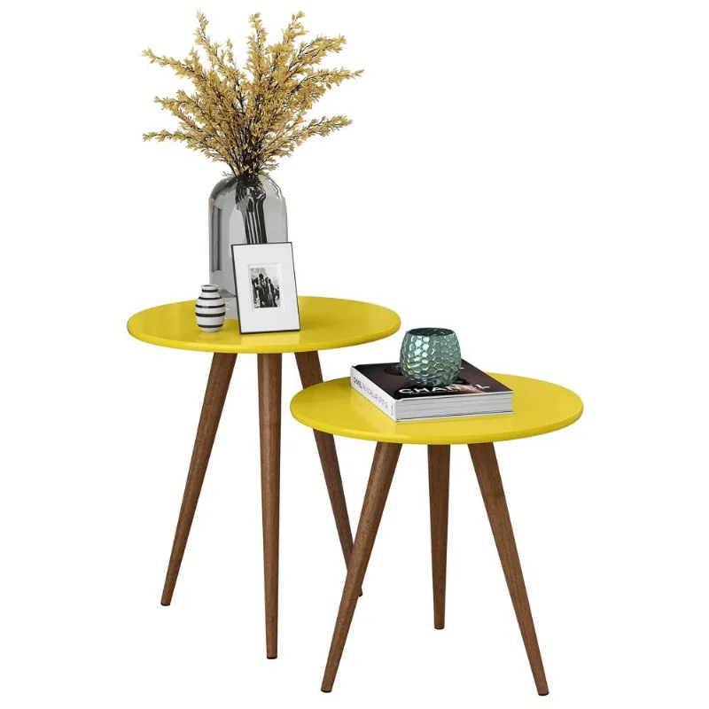 Conjunto Mesas Laterais Pés Palito Bia H03 Amarelo - Mpozenato