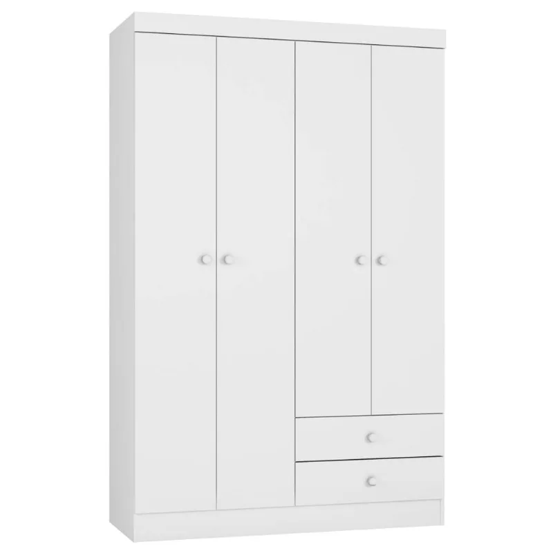 Guarda Roupa Infantil 4 Portas 2 Gavetas 1044 Louise Branco - AJL Móveis