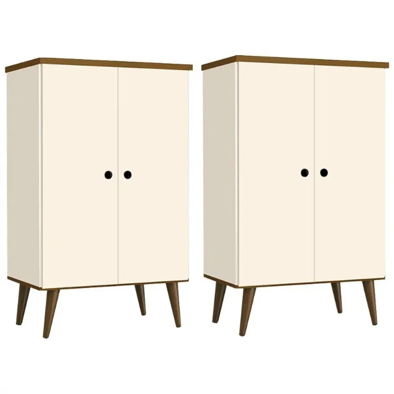 Kit 2 Sapateiras Multiuso Pés Palito 2 Portas Bela 9091 Pérola/Freijó - Móveis Primus
