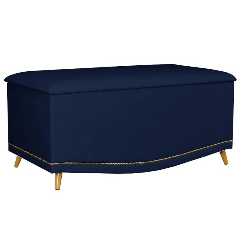 Calçadeira Baú Solteiro 90Cm Suede Azul - Não Disponível - Móveis