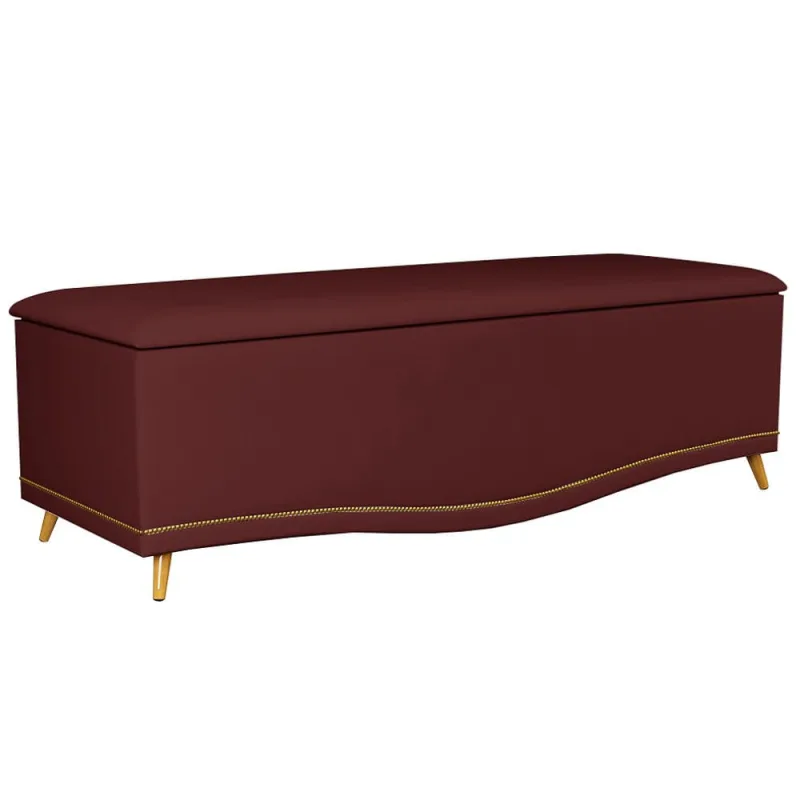 Calçadeira Baú Queen 160cm com Tachas Imperial J02 Veludo Vinho - Mpozenato - Não Disponível - Móveis