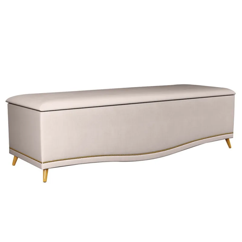 Calçadeira Baú Casal King 195cm Imperial Veludo J02 Bege - Mpozenato - Não Disponível