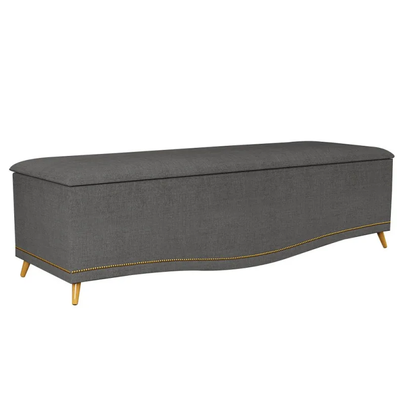 Calçadeira Baú King 195cm com Tachas Imperial J02 Linho Grafite - Mpozenato - Não Disponível