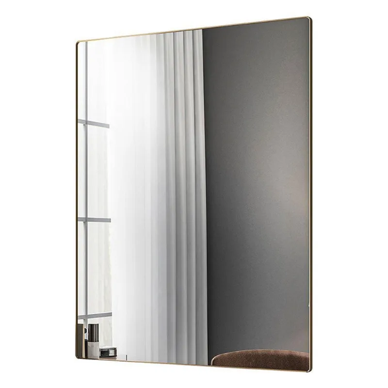 Espelho Retangular Liss 90X60Cm Moldura Em Aço Dourado