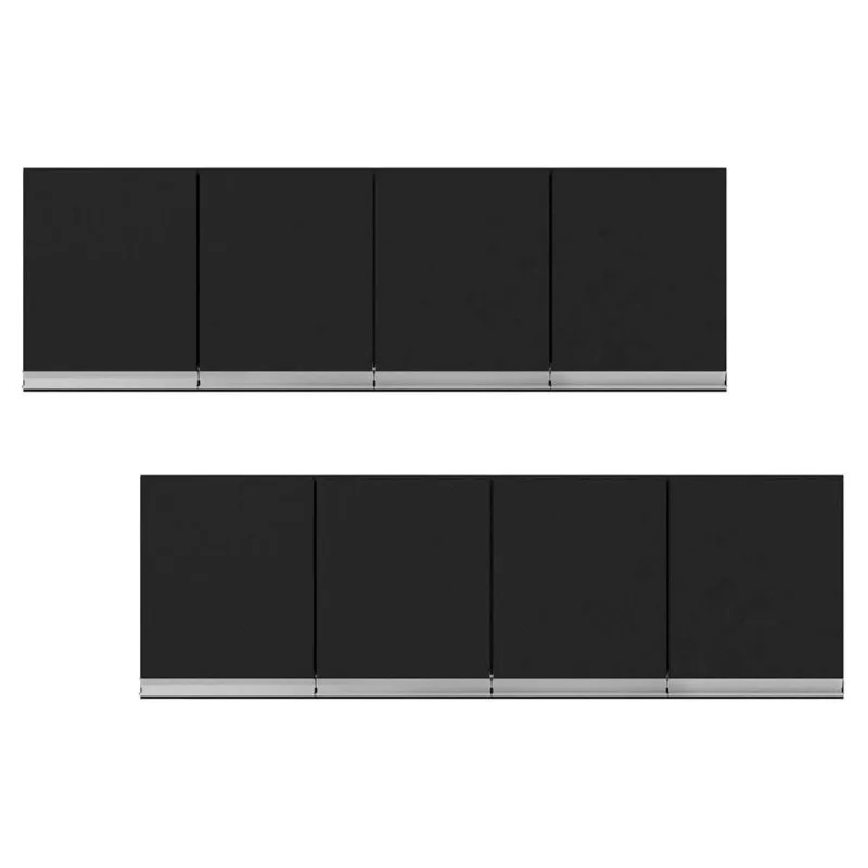 Kit 02 Armários De Cozinha Aéreo 160cm 4 Portas Preto