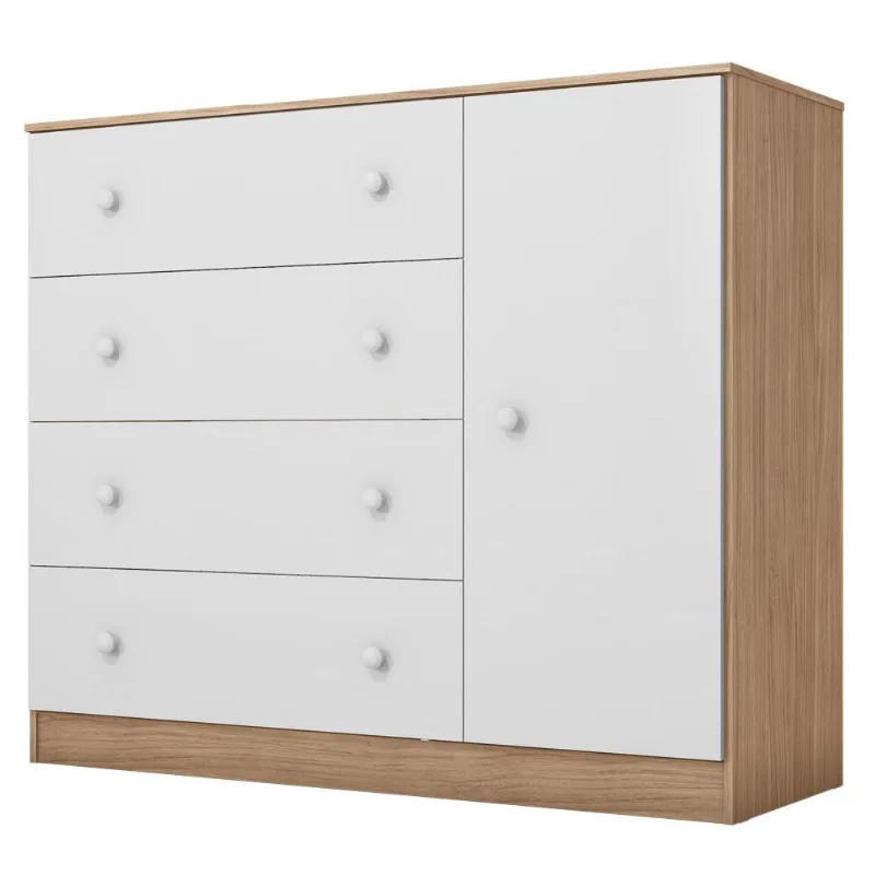 Cômoda Sapateira Infantil 99cm 1 Porta 4 Gavetas Íbis I03 Cartagena/Branco - Mpozenato