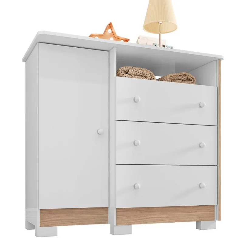 Cômoda Sapateira Infantil 104cm 1 Porta 3 Gavetas Alegria I03 Flex Branco/Cartagena - Mpozenato