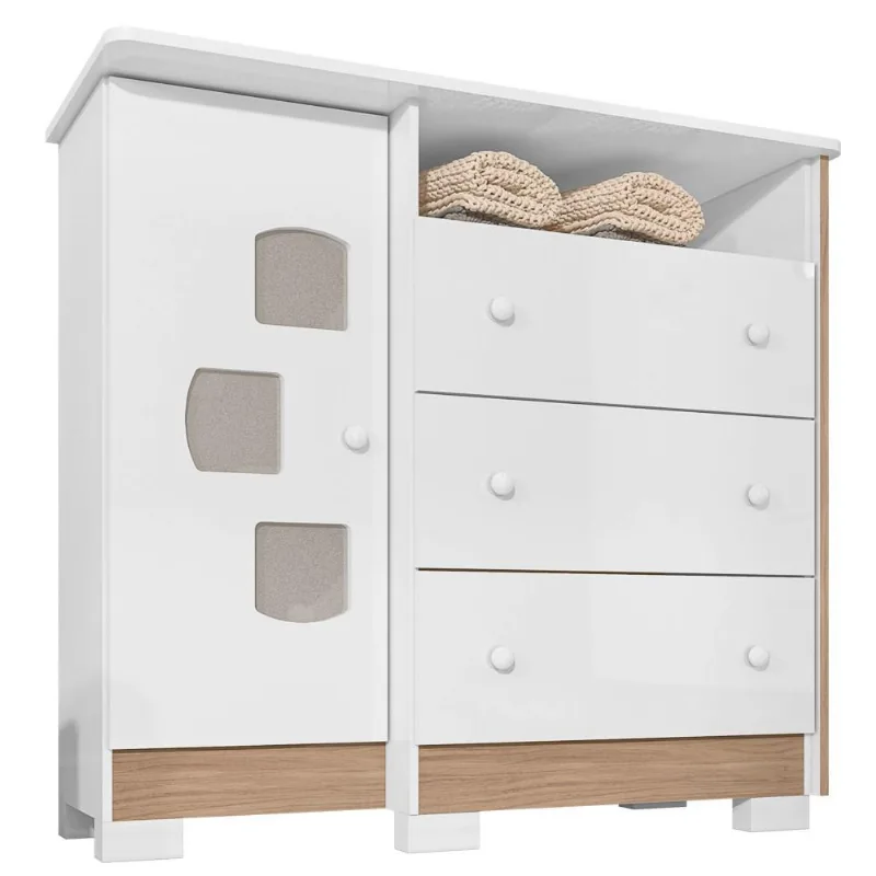 Cômoda Sapateira Infantil 104cm 1 Porta 3 Gavetas Fofinho I03 Flex Branco/Cartagena - Mpozenato
