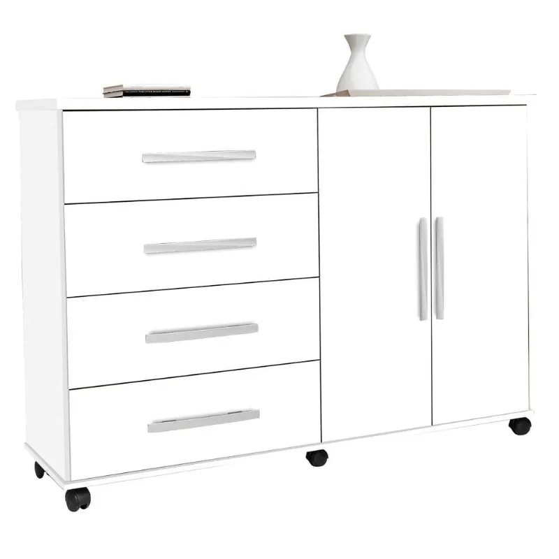 Cômoda Sapateira para Quarto 136cm 2 Portas 4 Gavetas Bali Branco Luxo - Móveis Primus