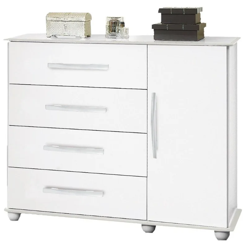 Cômoda Sapateira para Quarto 108cm 1 Porta 4 Gavetas Veneza Branco - Móveis Primus