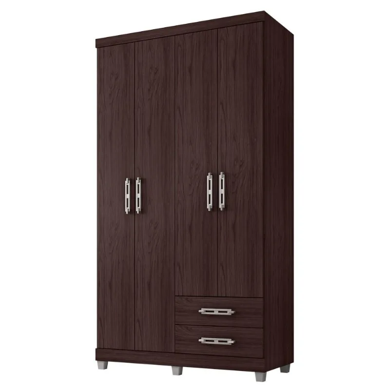Guarda Roupa Solteiro 103cm 4 Portas 2 Gavetas Louise Castanho - AJL Móveis