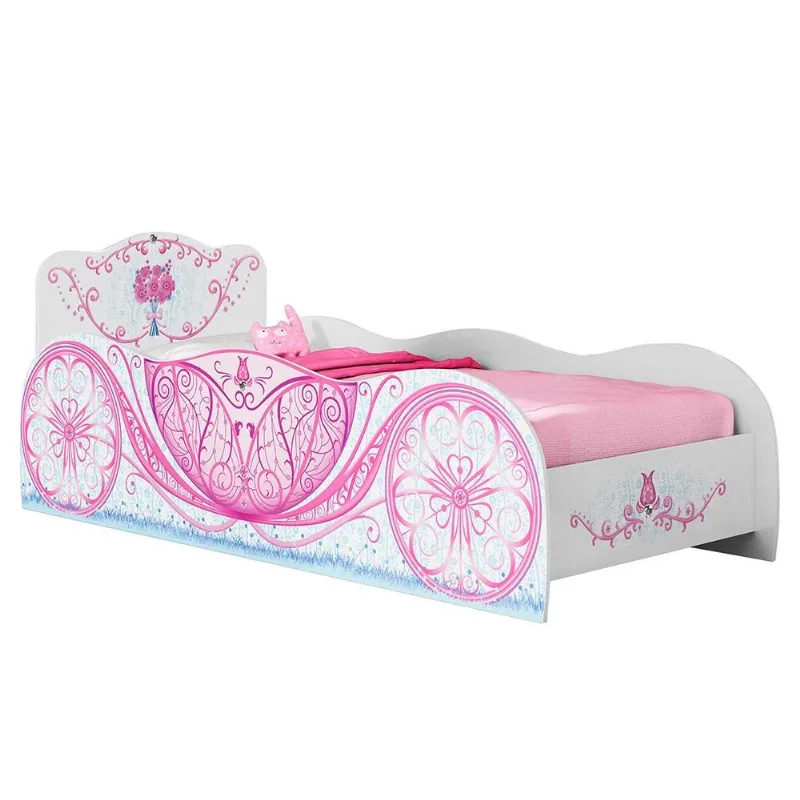 Cama Mpozenato Carro Infantil Rosa 80 cm 93 205.5 Cama Carruagem Infantil Princess M08 Branco/Rosa Acetinado - Mpozenato