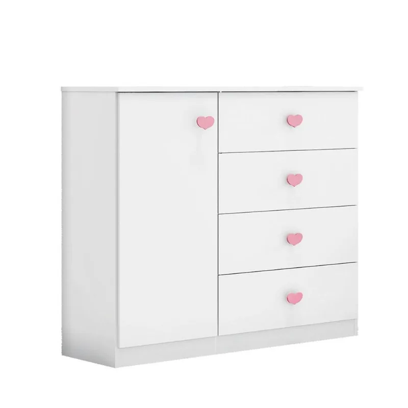 Cômoda Infantil 1 Porta 4 Gavetas X21A Carruagem M08 Branco - Mpozenato