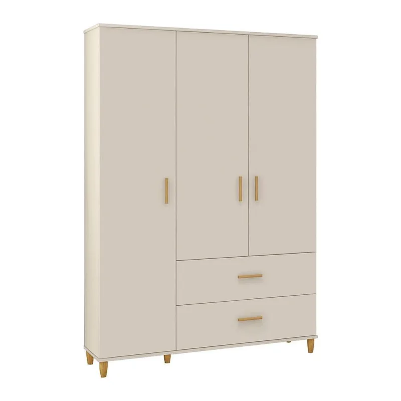 Guarda Roupa Retro 3 Portas 2 Gavetas M08 Milka Off White Acetinado - Mpozenato
