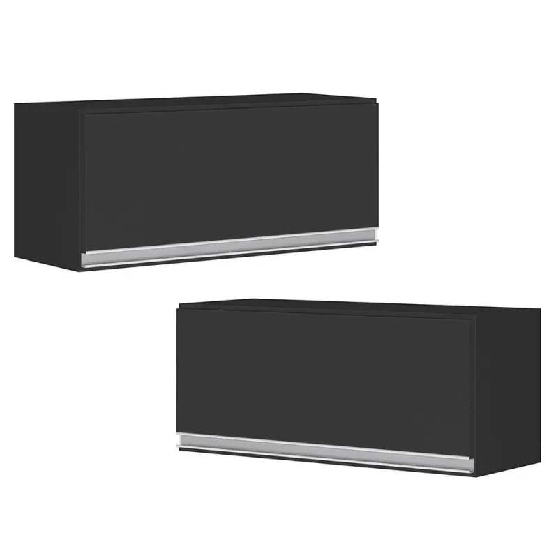 Kit 02 Armários Aéreo Multiuso 60Cm 100% Mdf Preto - OUTRAS
