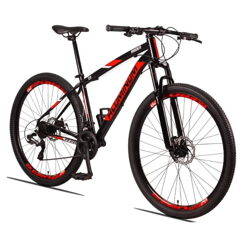 Bicicleta Aro 29 Quadro 21 Alumínio 24 Marchas Freio Disco Mecânico Aluminum Preto/Vermelho - Raider