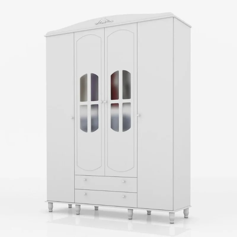Guarda Roupa Infantil 4 Portas 2 Gavetas 100% MDF Colonial I05 Branco Fosco - Mpozenato
