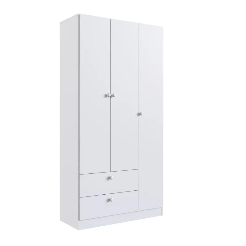 Guarda Roupa Infantil 3 Portas 2 Gavetas Aconchego LA009 Branco - Completa Móveis