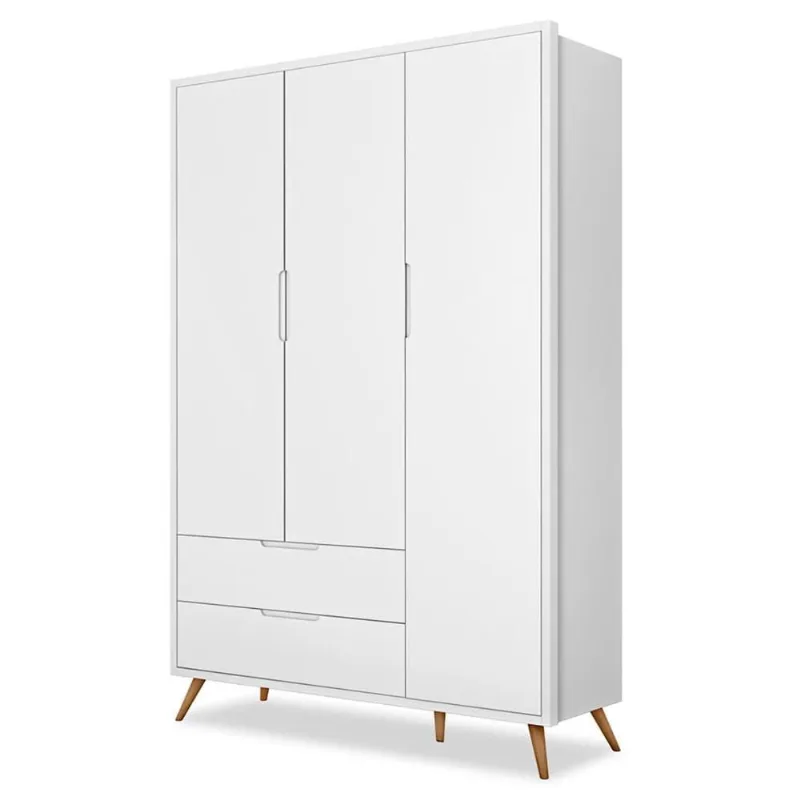 Guarda Roupa Infantil 3 Portas Old Clean Branco/Nature - Planet Baby