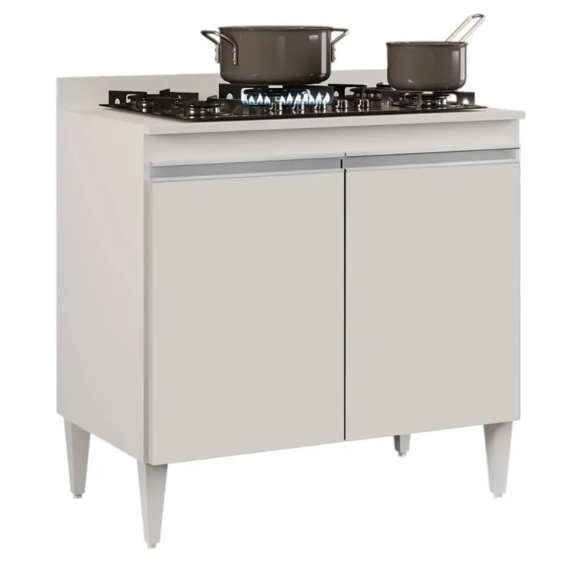 Balcão Para Cooktop 80cm 2 Portas Flórida Branco - Lumil Móveis