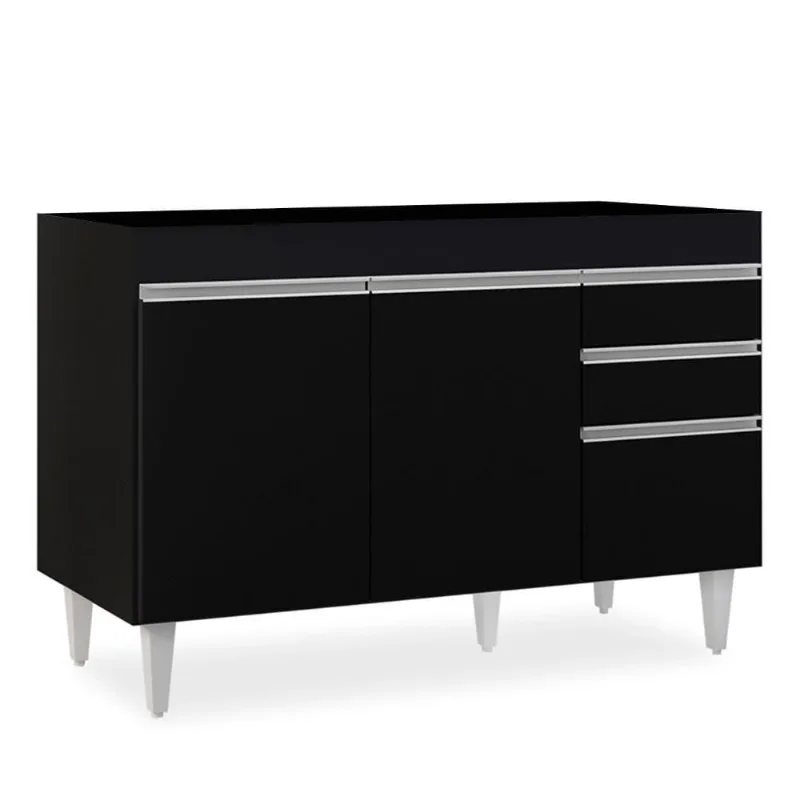 Balcão Gabinete 120cm 3 Portas 2 Gavetas Michigan Preto - Lumil