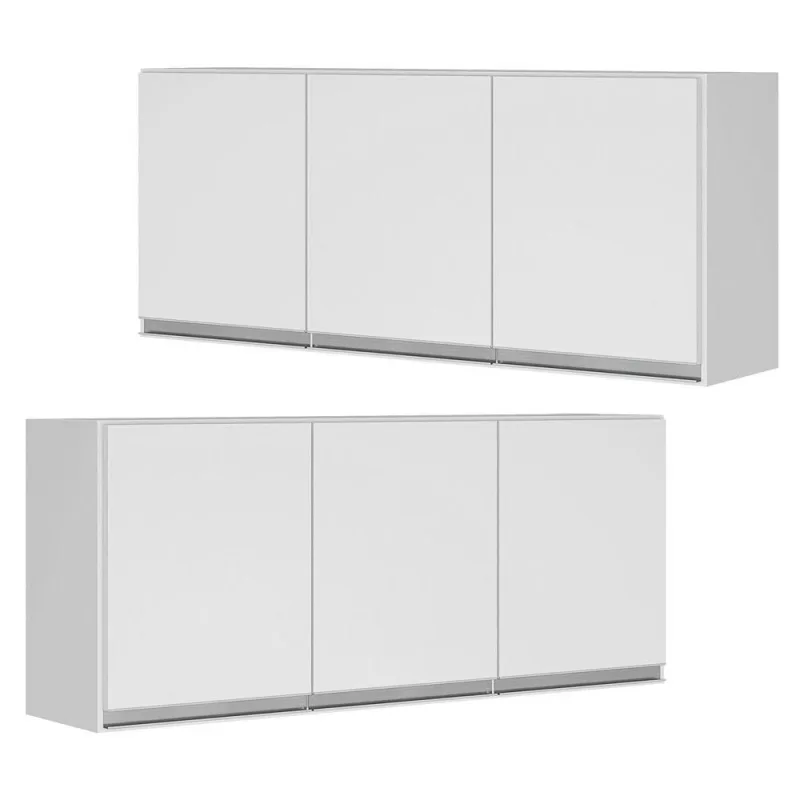 02 Armários Aéreo Planejada Lux 120cm Mdf 03 Portas Branco - OUTRAS - Móveis
