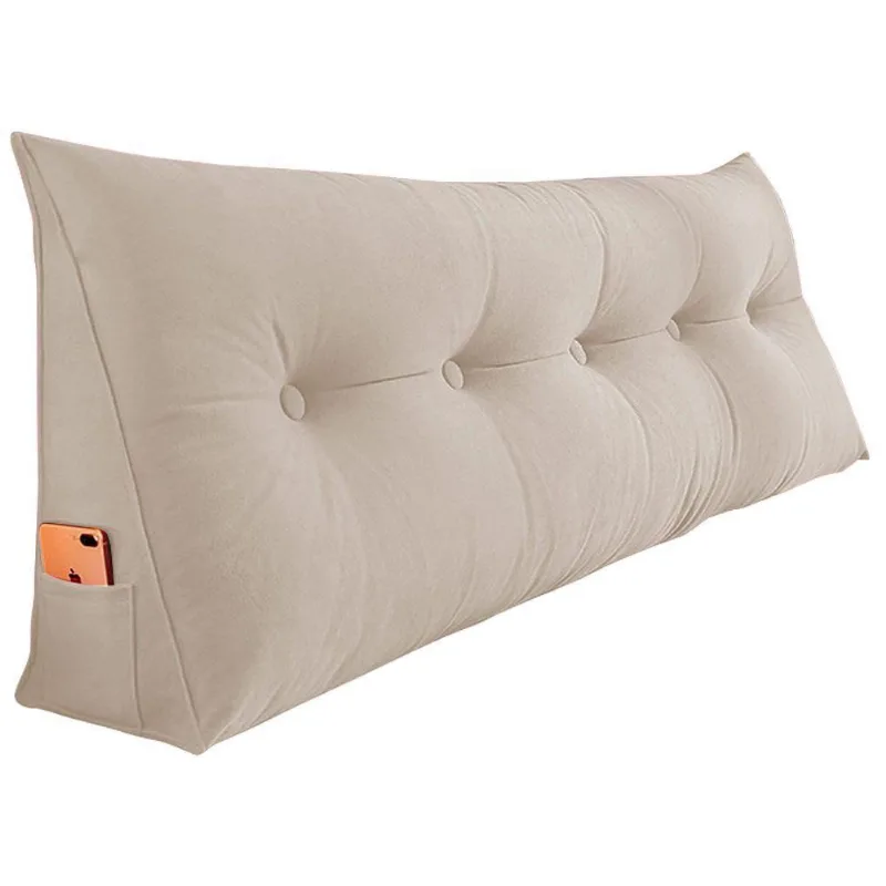 Almofada Para Cabeceira Encosto Apoio Lombar Spot 90cm Com Porta Celular Suede - Abmaza Cor Bege