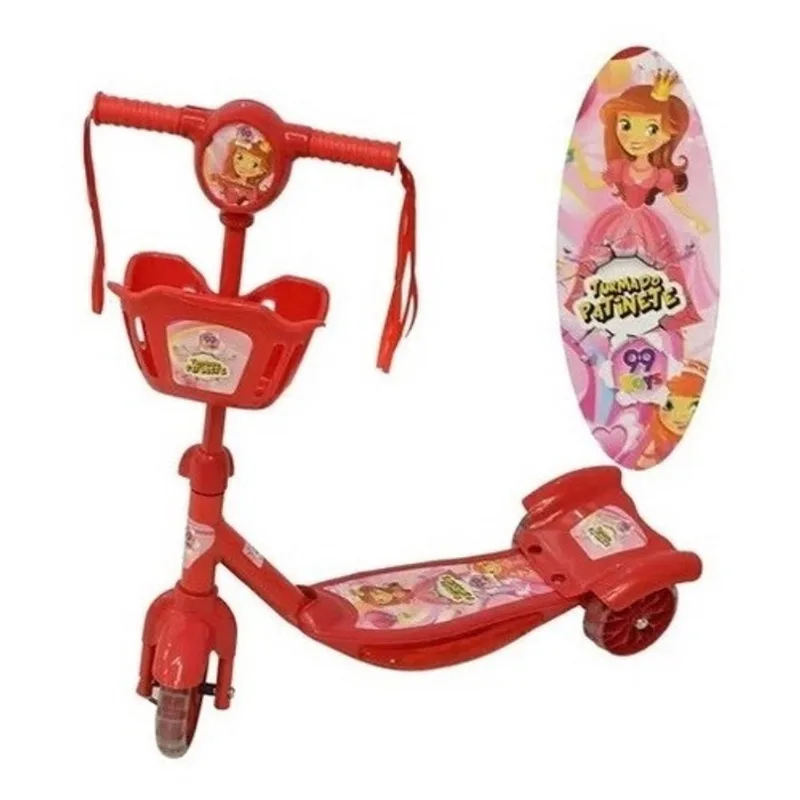 Patinete Super Divertido Infantil Princesa Crianças Vermelho