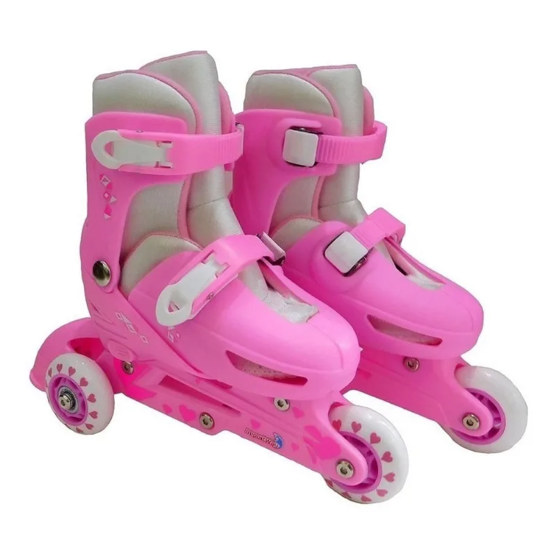 Roller Patins Infantil Classico Triline 3 Rodas Retrô Rosa Tamanho 31 a 34